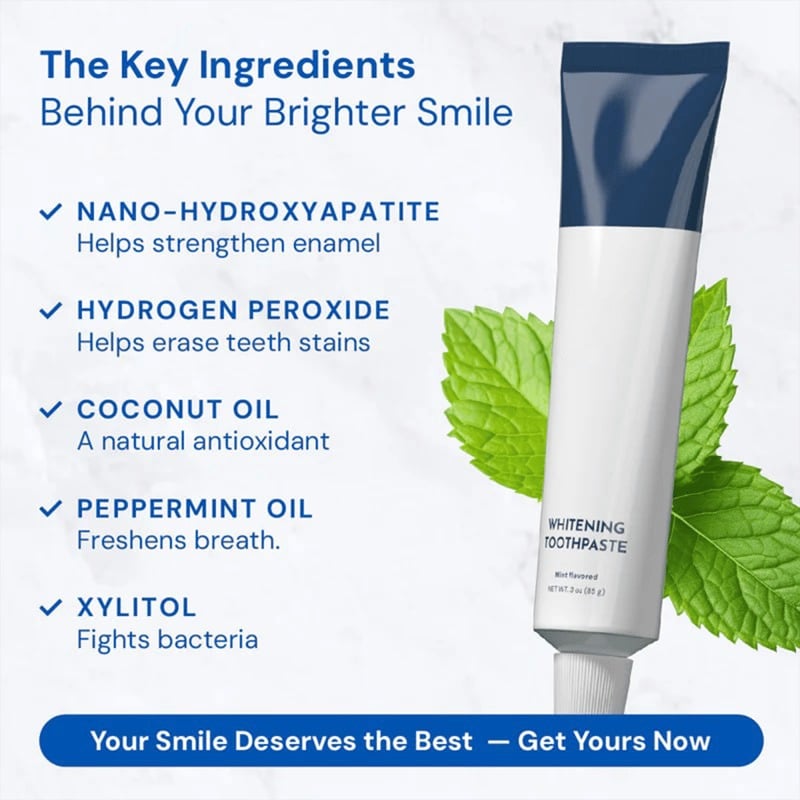 ❄️🦷Fluoride-Free Hydroxyapatite Teeth Whitening Toothpaste with Coconut Oil & Xylitol